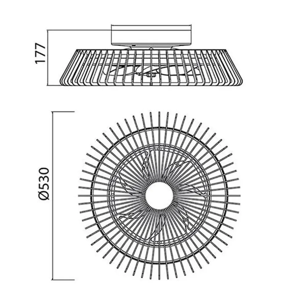 Zwarte plafondventilator mini met dimbaar LED