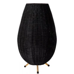 Zwarte rotan tafellamp met gouden driepoot