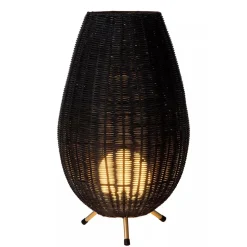 Zwarte rotan tafellamp met gouden driepoot