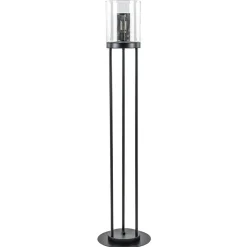 Zwarte vloerlamp met cilinder kap helder glas