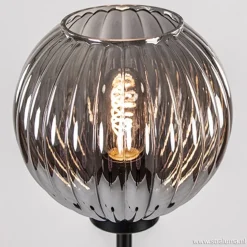 Zwarte vloerlamp met smoke glazen kap