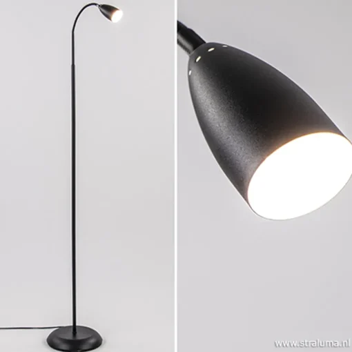 Zwarte vloer/leeslamp touch dimbaar